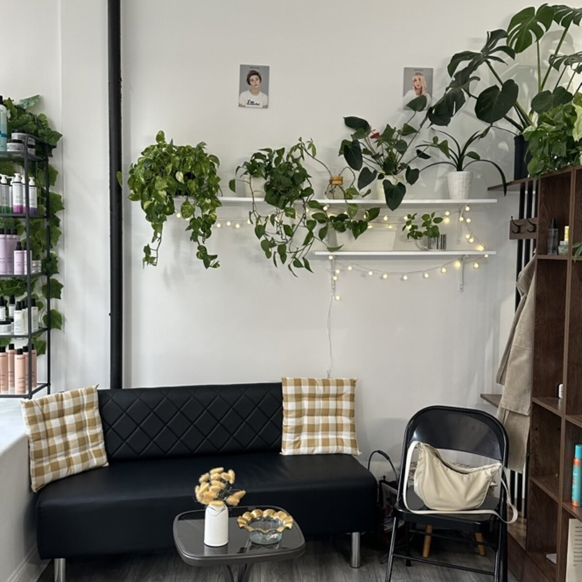 Cozy lounge seating area at Luxe Hair Lounge — Brooklyn NY salon