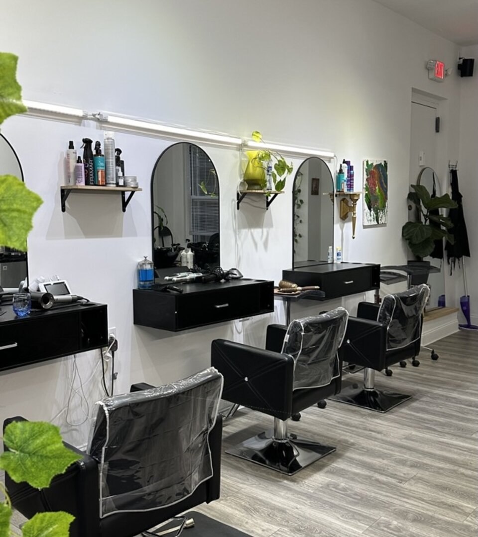 Styling stations at Luxe Hair Lounge — Brooklyn NY hair salon